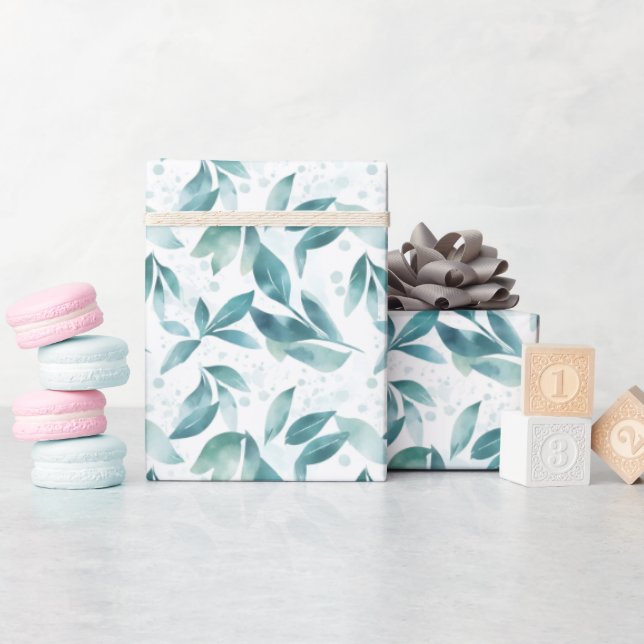 Blätter für grüne Wasserfarben auf Weiß Geschenkpapier (Babyparty)
