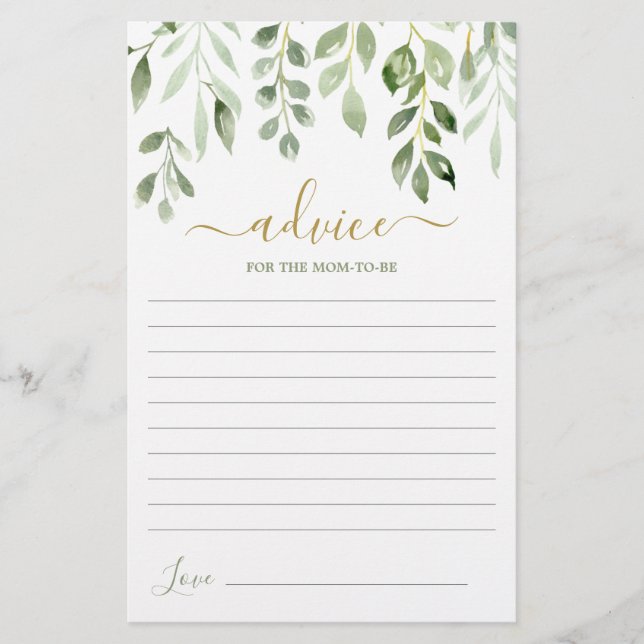 Blätter für Grünpflanzen Hinweise für die Mama (Vorderseite)