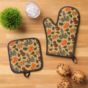 Blätter für Herbst-Eichenbaum Ofenhandschuh & Topflappen-Set