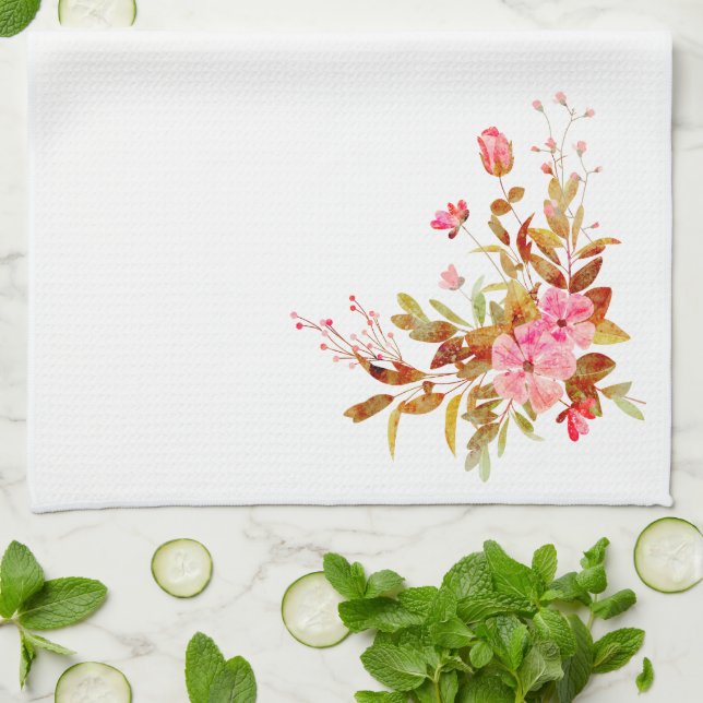 Blätter für hübsche, rosafarbene Rose Geschirrtuch (Gefaltet)