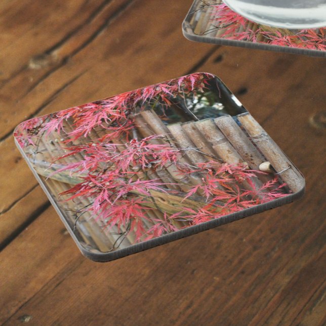 Blätter für japanische Maple und Bambuszaun Getränkeuntersetzer (In Situ)