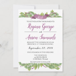 Blätter für Lila und grüne Wasserfarben Einladung