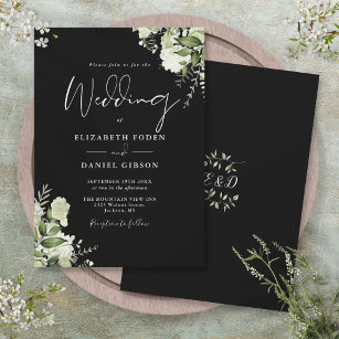 Blätter für Schwarz-Weiß-Grün-Monogramm-Hochzeit Einladung