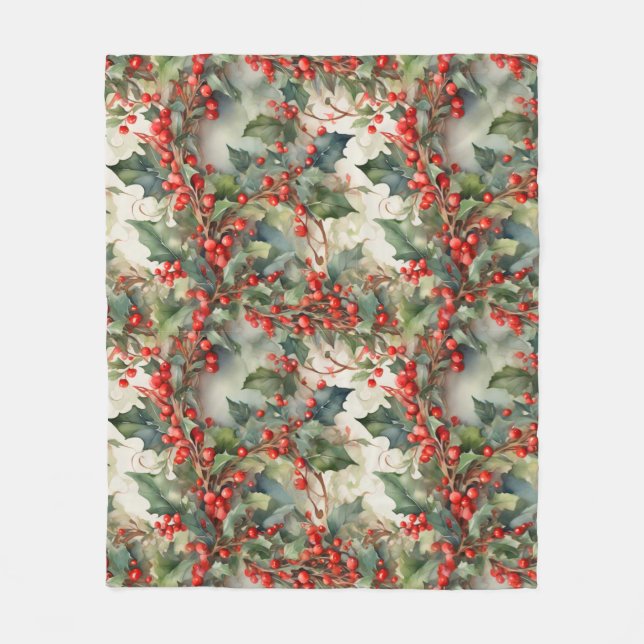 Blätter für Vintage Aquarellbeeren Fleecedecke (Vorderseite)