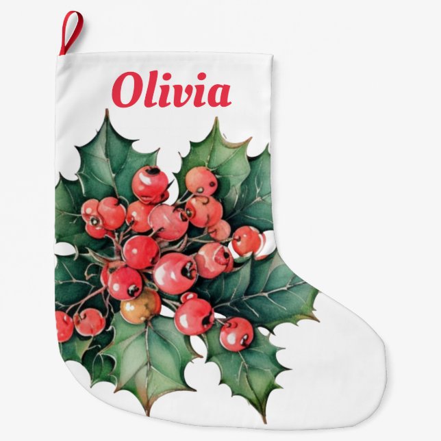 Blätter für Vintage Aquarellbeeren Großer Weihnachtsstrumpf (Vorderseite)