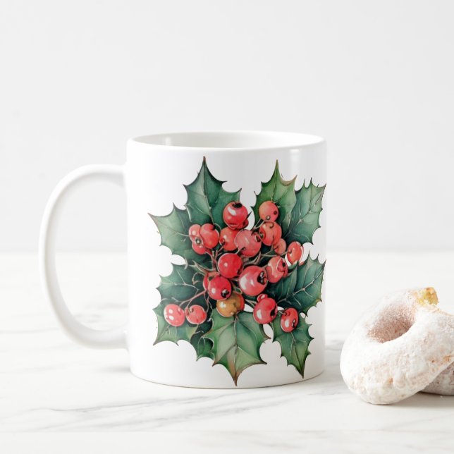 Blätter für Vintage Aquarellbeeren Kaffeetasse (Mit Donut)
