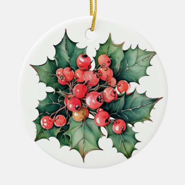 Blätter für Vintage Aquarellbeeren Keramik Ornament (Vorne)