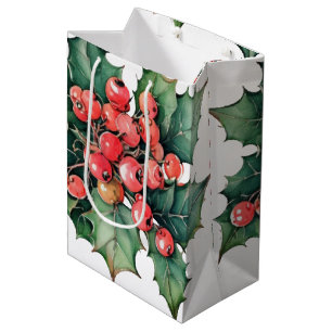 Blätter für Vintage Aquarellbeeren Mittlere Geschenktüte