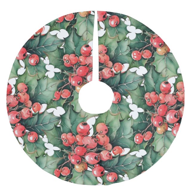 Blätter für Vintage Aquarellbeeren Polyester Weihnachtsbaumdecke (Vorderseite)