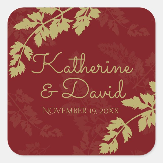 Blätter Gold aus Holz Quadratischer Aufkleber (Vorderseite)