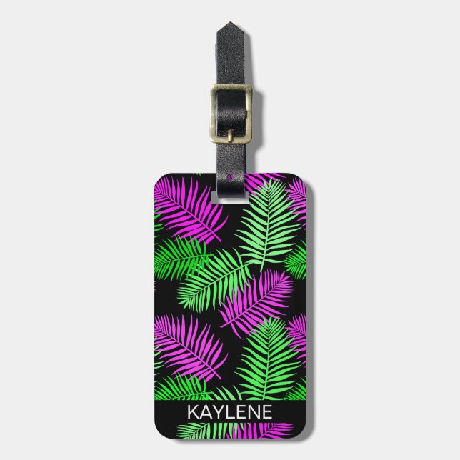 Blätter "Green and Pink Palm" Gepäckmarke Gepäckanhänger (Vorderseite vertikal)