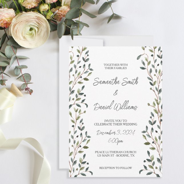 Blätter Grüne Hochzeit Einladung (A simple but pretty botanical themed wedding invitation.)