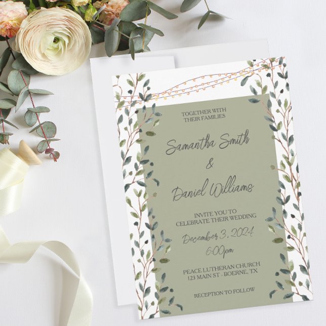 Blätter Grüne Hochzeit Einladung (A botanical themed wedding invitation in moss green.)