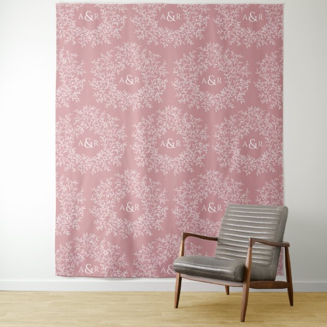 Blätter handgezeichnet monogramm rosa Hochzeitskug Wandteppich (Beispiel)