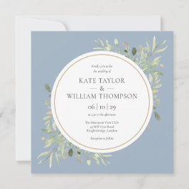 Blätter Hochzeit der modernen blauen Grünanlage Einladung