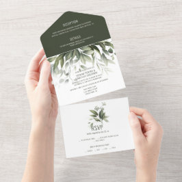 Blätter Hochzeit von Aquarellfarben All In One Einladung