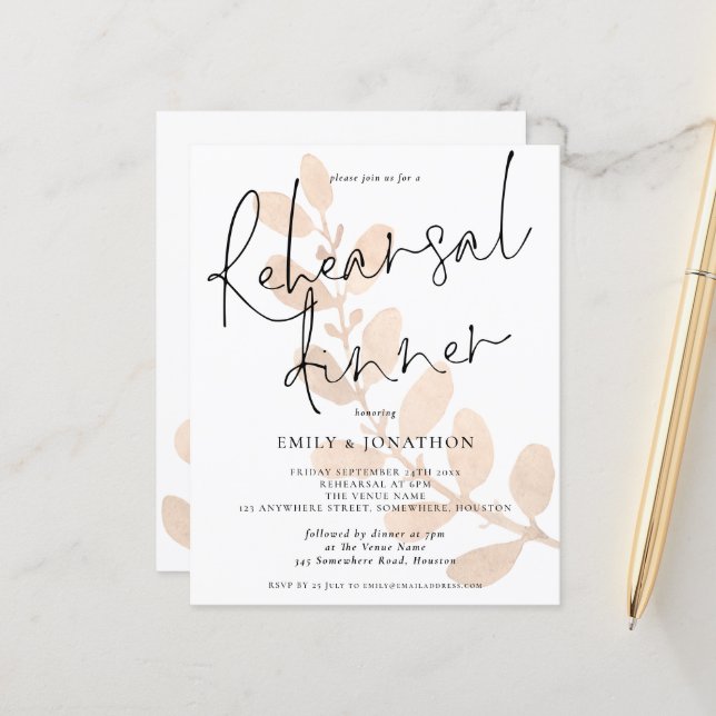 Blätter Hochzeitsessen Probe Einladung (Vorderseite/Rückseite Beispiel)