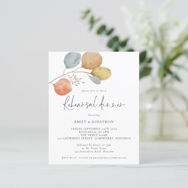 Blätter Hochzeitsessen Probe Einladung (Stehend Vorderseite)