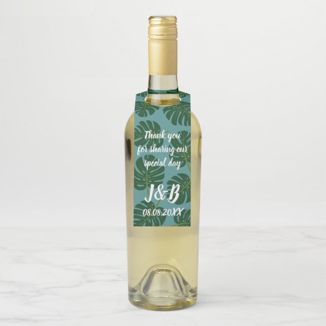 Blätter Hochzeitsfeier Monstera Flaschenanhänger (Auf Flasche)