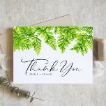 Blätter Hochzeitsfeiern mit Aquarellfarben Dankeskarte<br><div class="desc">Schicken Sie Dankeschön mit dieser personalisierbaren Hochzeit Dankeschön Karte. Es verfügt über eine Aquarellgarage mit grünen Farnfarn-Blätter. Personalisieren Sie diese,  indem Sie Ihre Daten hinzufügen. Diese Dankeschön-Karte im Grünen eignet sich hervorragend für Waldhochzeiten,  Babyduschen,  Abschlüsse,  Geburtstage und vieles mehr. Matching-Elemente sind verfügbar.</div>