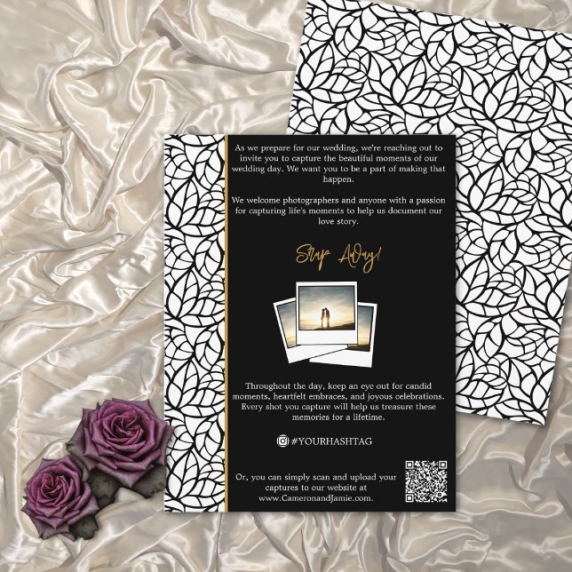 Blätter Hochzeitstil-Thema auf dem Weg #YOURHASHTA Begleitkarte (Leaves Wedding Theme Snap Away #YOURHASHTAG Enclosure Card)