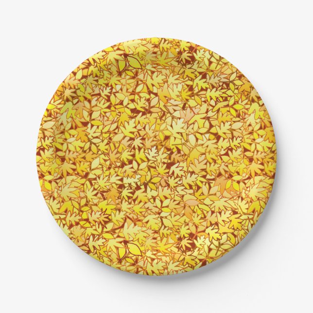 Blätter im Herbst, goldgelb Pappteller (Vorderseite)