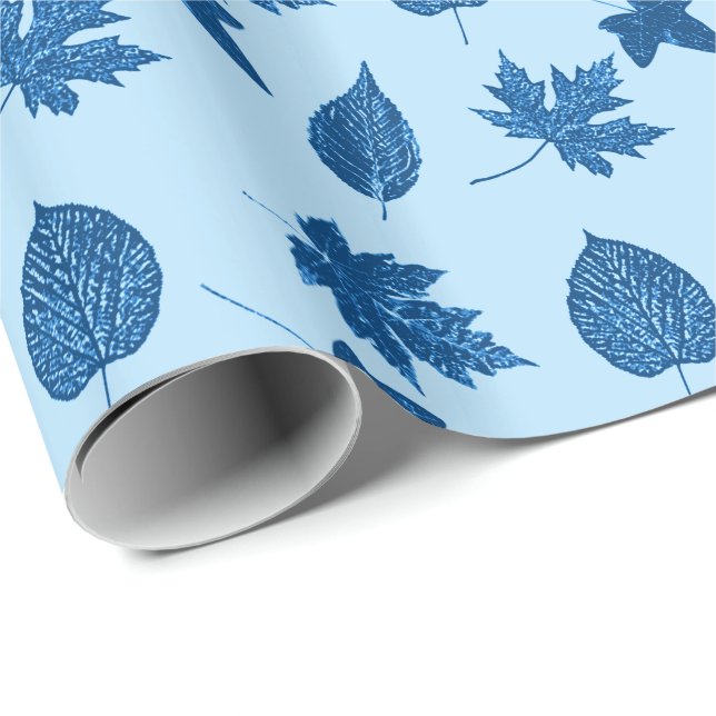 Blätter im Herbst - Indigo und blass Geschenkpapier (Rolleneckpunkt)