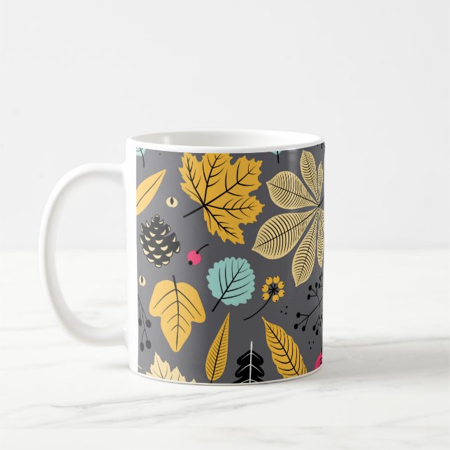 Blätter im Herbst: Nahtloses dunkles Muster Kaffeetasse (Links)