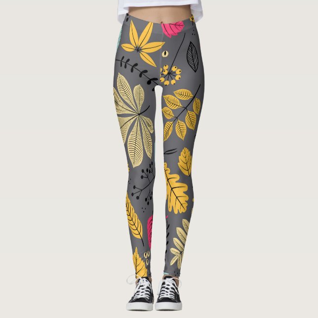 Blätter im Herbst: Nahtloses dunkles Muster Leggings (Vorderseite)