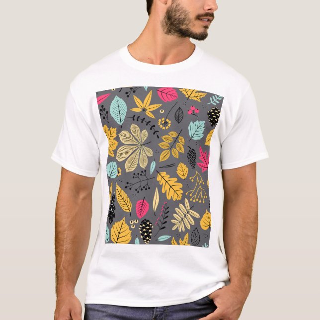 Blätter im Herbst: Nahtloses dunkles Muster T-Shirt (Vorderseite)