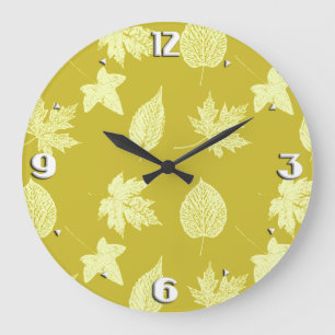 Blätter im Herbst - Senf und hellgelb Große Wanduhr