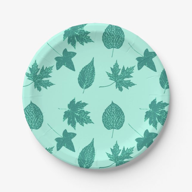 Blätter im Herbst - Türkis und Aqua Pappteller (Vorderseite)