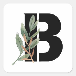 Blätter Imitate Gold Foil Letter B Monogramm Aufkl Quadratischer Aufkleber