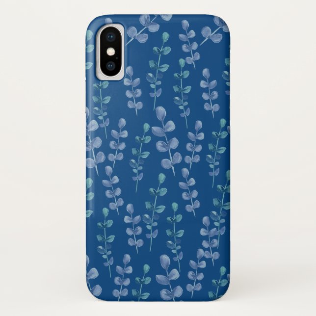 Blätter in Aquarellfarben auf klassischem Blau Case-Mate iPhone Hülle (Rückseite)