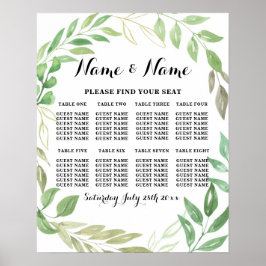 Blätter in grünen Folien Tabelle Sitzplätze 8 Sitz Poster