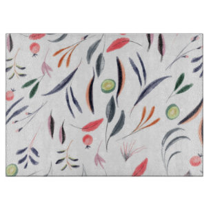 Blätter in hellen Aquarellfarben und Beeren-Muster Schneidebrett