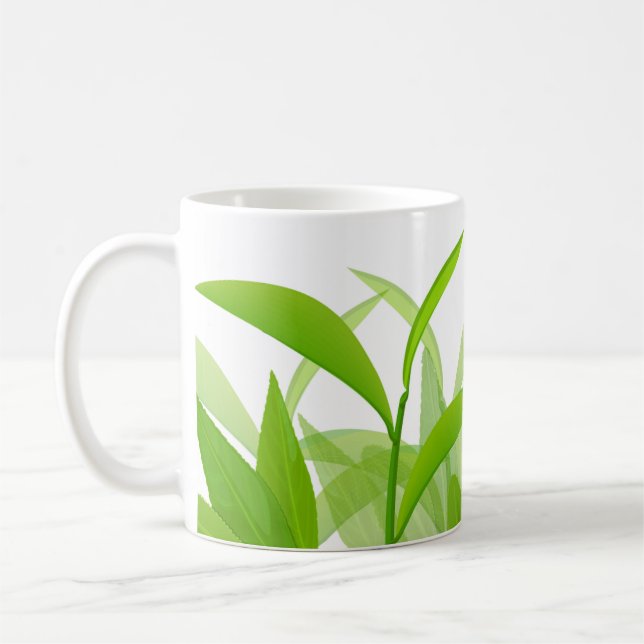 Blätter in leuchtend grünen Aquarellen Kaffeetasse (Links)