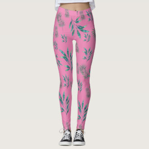 Blätter in Rosa und Grün Leggings
