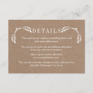 Blätter Karton Hochzeitsdetails Einlegen Karte