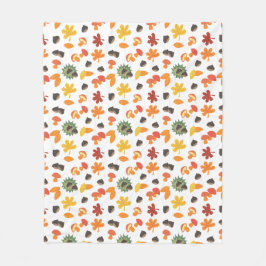 Blätter, Kastanien und Pilze im Muster Fleecedecke