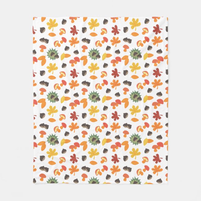 Blätter, Kastanien und Pilze im Muster Fleecedecke (Vorderseite)