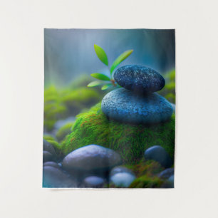 Blätter Kiesel Ruhe Stille Natur Friedlicher Fluss Wandteppich