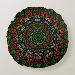 Blätter Mandala Pattern Rundes Kissen
