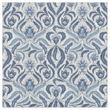 Blätter mit blauer und weißer Feder Damask Floral