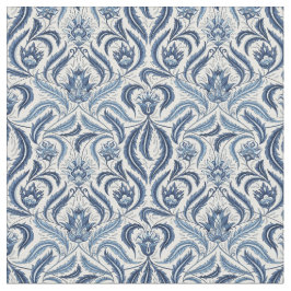 Blätter mit blauer und weißer Feder Damask Floral Stoff