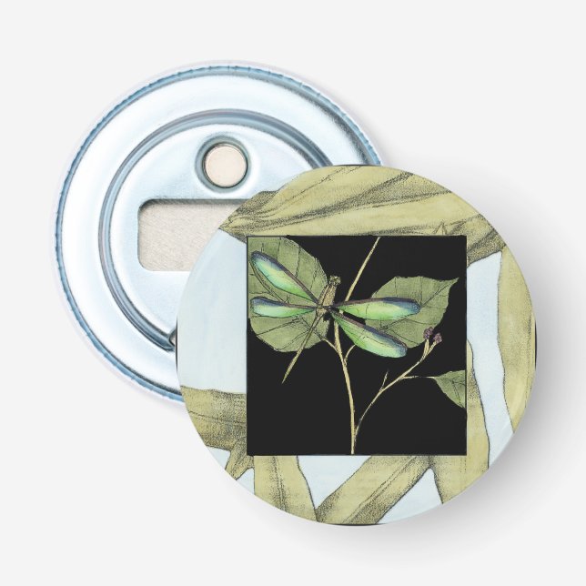 Blätter mit Dragonfly Inset von Jennifer Goldberge Flaschenöffner (Vorderseite)