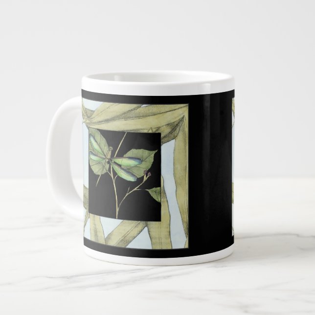 Blätter mit Dragonfly Inset von Jennifer Goldberge Jumbo-Tasse (Vorderseite Links)