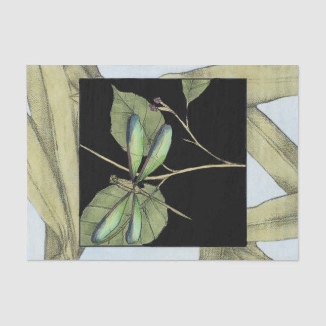 Blätter mit Dragonfly Inset von Jennifer Goldberge Seidenpapier (Vorderseite)