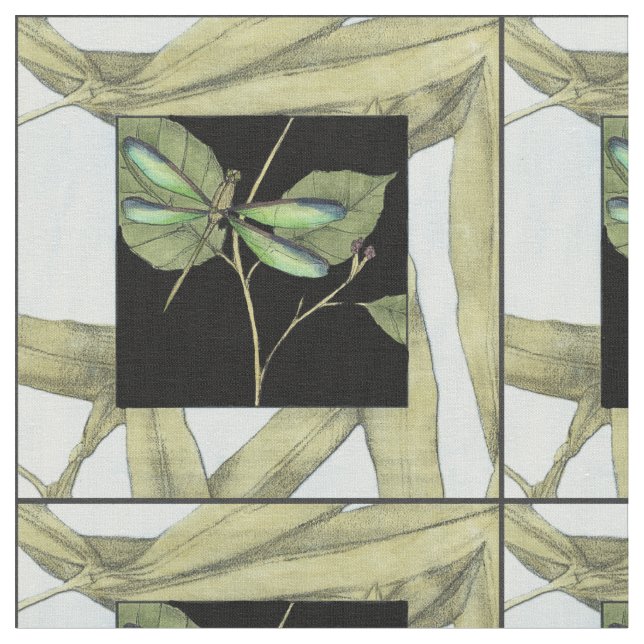 Blätter mit Dragonfly Inset von Jennifer Goldberge Stoff (Nahaufnahme)
