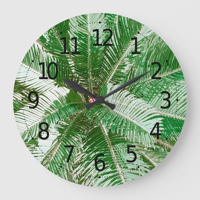 Blätter mit einfachem Green Palm Artwork | Wall-Uh Große Wanduhr (Vorderseite)